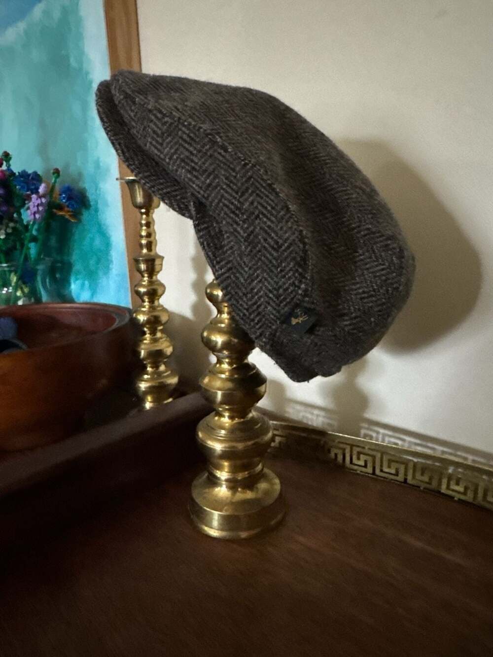 Mucros  Brown Herringbone 100% Wool Flat Cap Newsboy  Trinity Hat